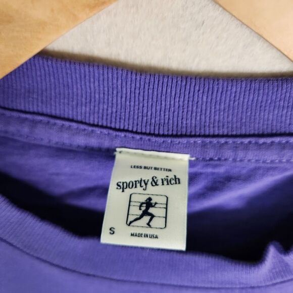 Sporty & Rich Purple “Hotel and Spa” Crest Logo 100% Cotton Tee  | Size S - Picture 6 of 11